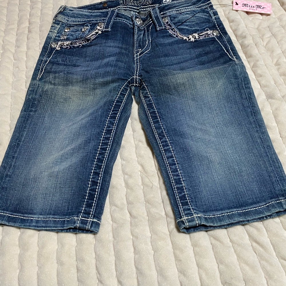 Miss Me Denim Shorts with Embellished Pockets